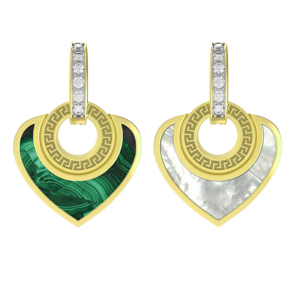 Подвеска из лимонного золота 585 пробы c фианитом, малахитом и перламутром