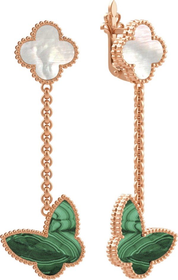 Серьги из золота c малахитом и перламутром