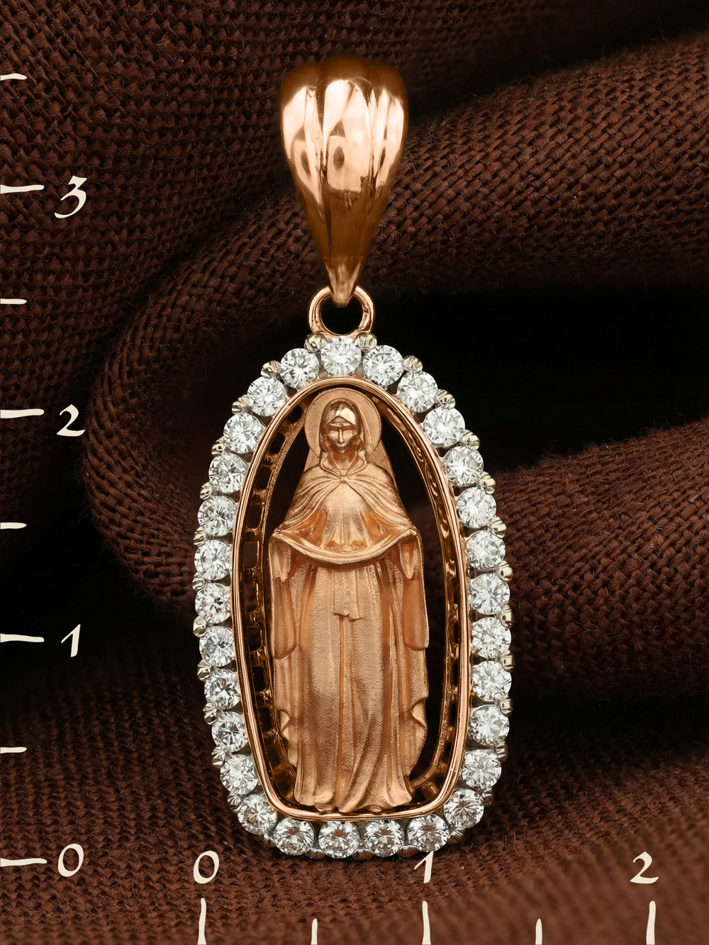 Нательная икона из красного золота 585 пробы c бриллиантами