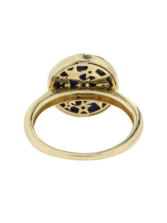 Кольцо из лимонного золота 585 пробы c бриллиантами и лазуритом