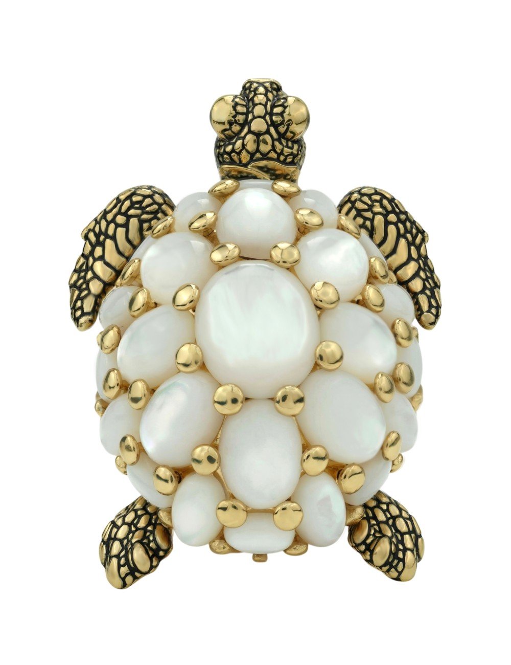 Кольцо из лимонного золота c эмалью и перламутром