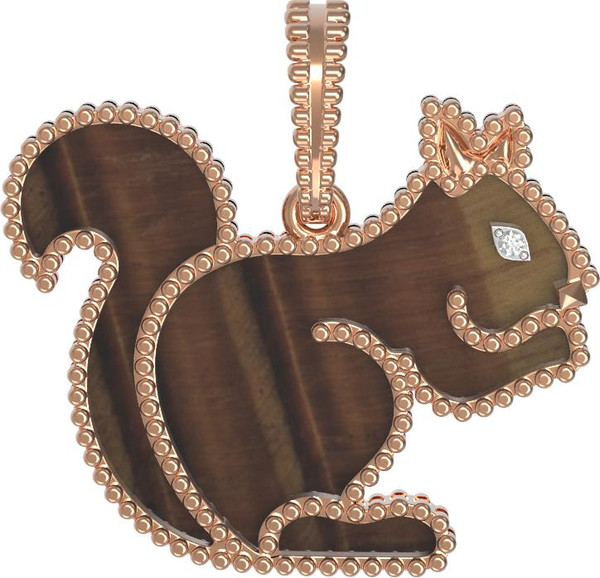 Подвеска из красного золота 585 пробы c бриллиантами и тигровым глазом