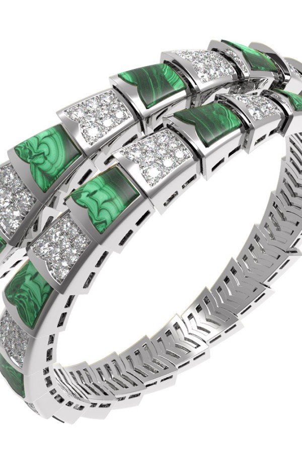 Браслет из белого золота c бриллиантами и малахитом