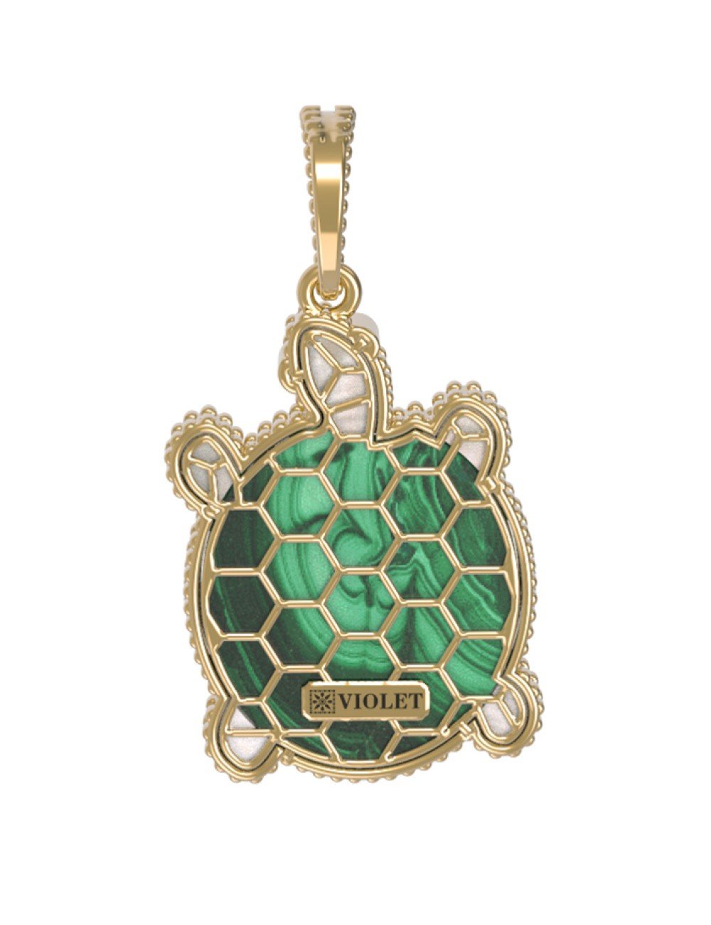 Подвеска из лимонного золота c эмалью, малахитом и перламутром