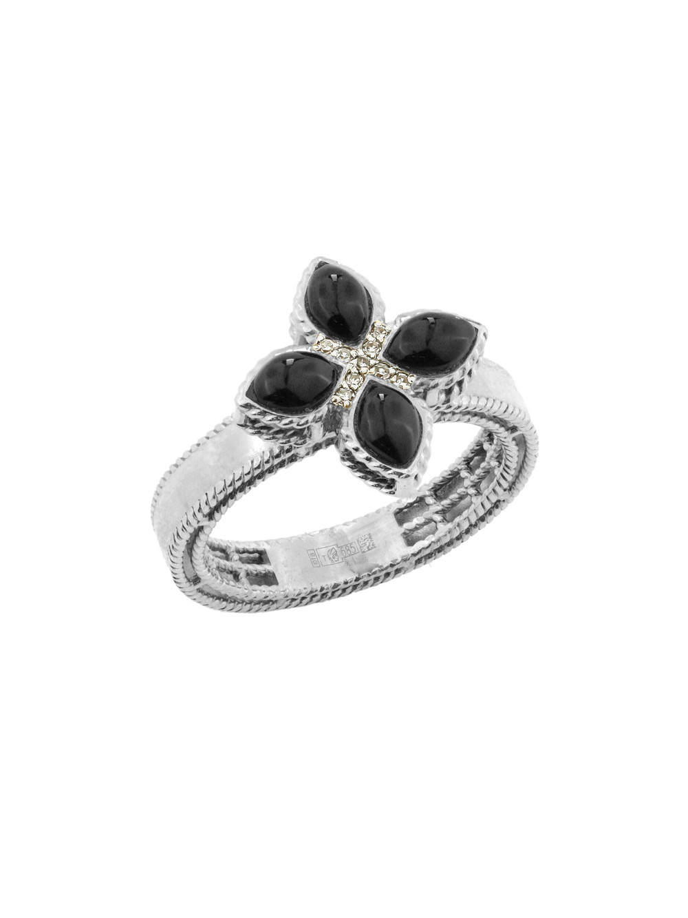 Кольцо из белого золота 585 пробы c бриллиантами и ониксом