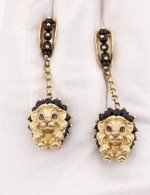 Серьги из лимонного золота 585 пробы c эмалью и ониксом