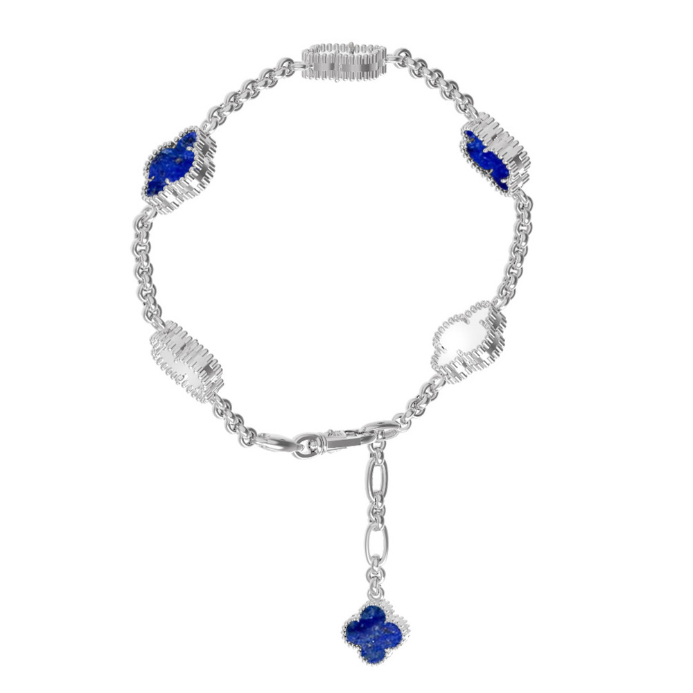 Браслет из белого золота 585 пробы c лазуритом и перламутром