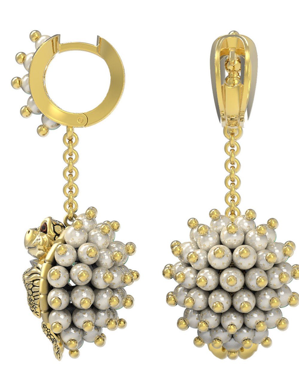 Серьги из лимонного золота c эмалью и жемчугом