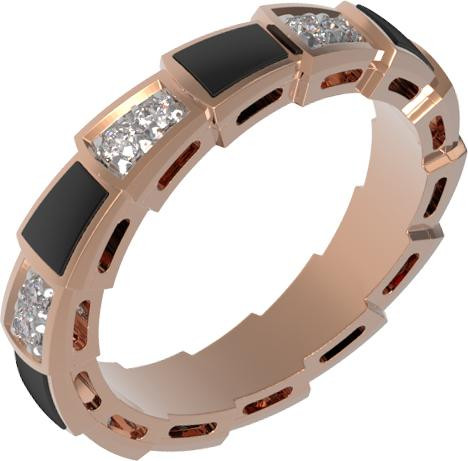 Кольцо из красного золота 585 пробы c бриллиантами и ониксом