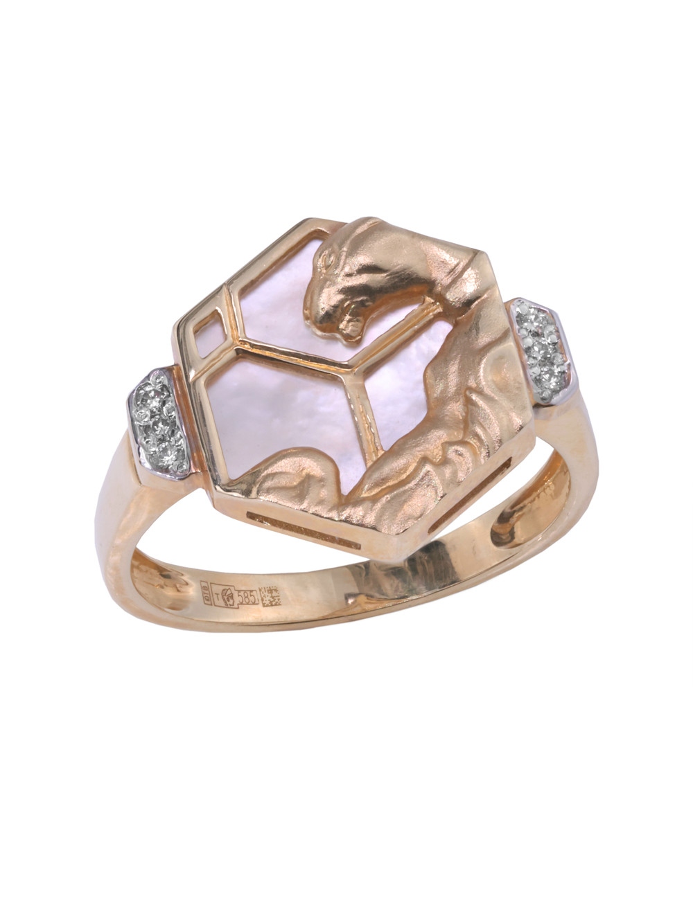 Кольцо из красного золота 585 пробы c бриллиантами и перламутром