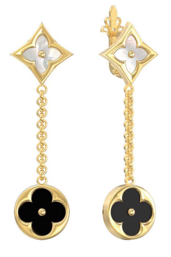 Серьги из лимонного золота c ониксом и перламутром