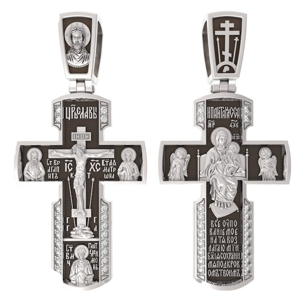 Крест из белого золота 585 пробы c бриллиантами