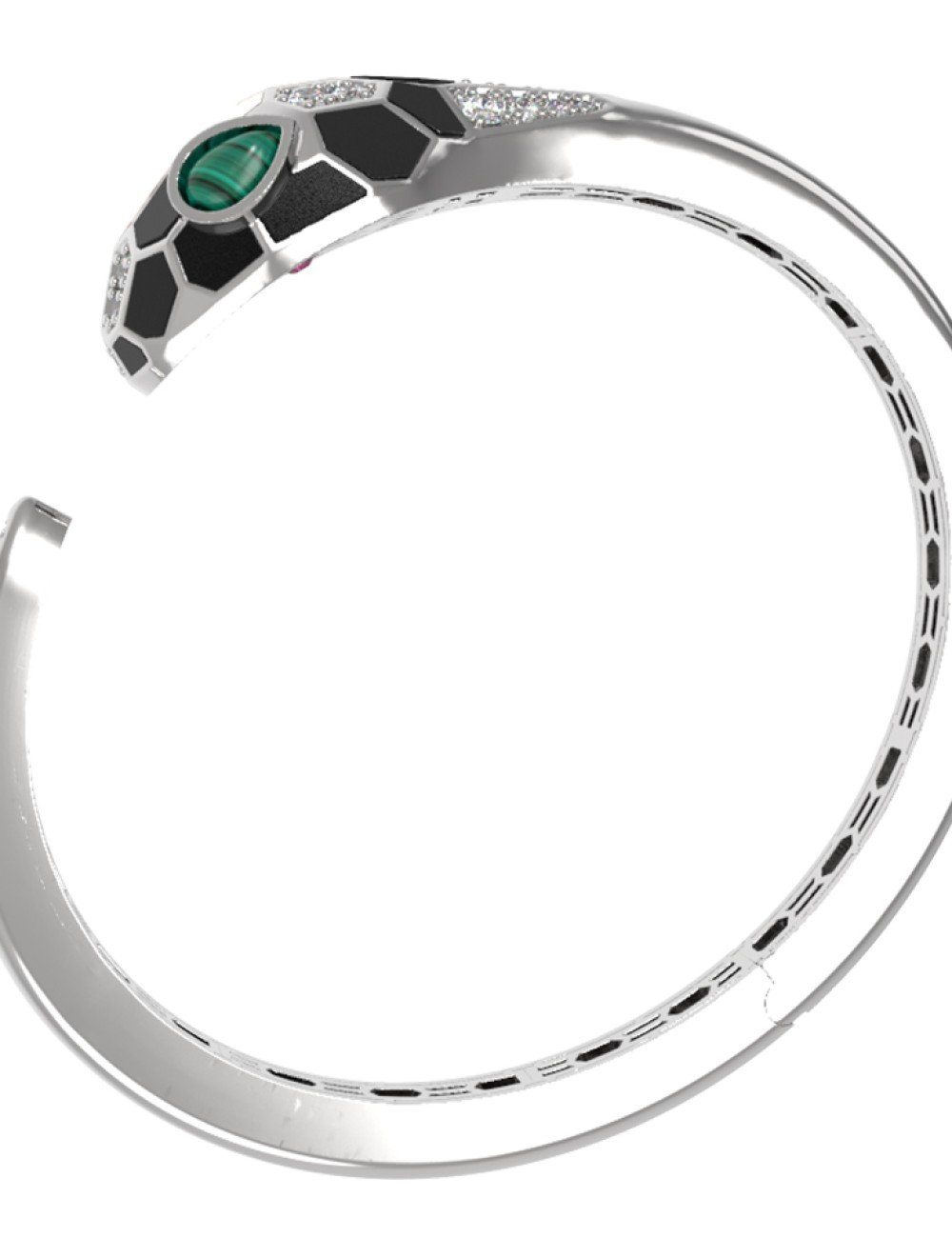 Браслет из белого золота c бриллиантами, рубином, ониксом, малахитом и перламутром