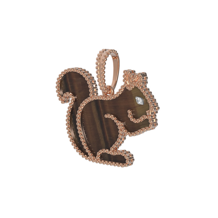 Подвеска из красного золота 585 пробы c бриллиантами и тигровым глазом