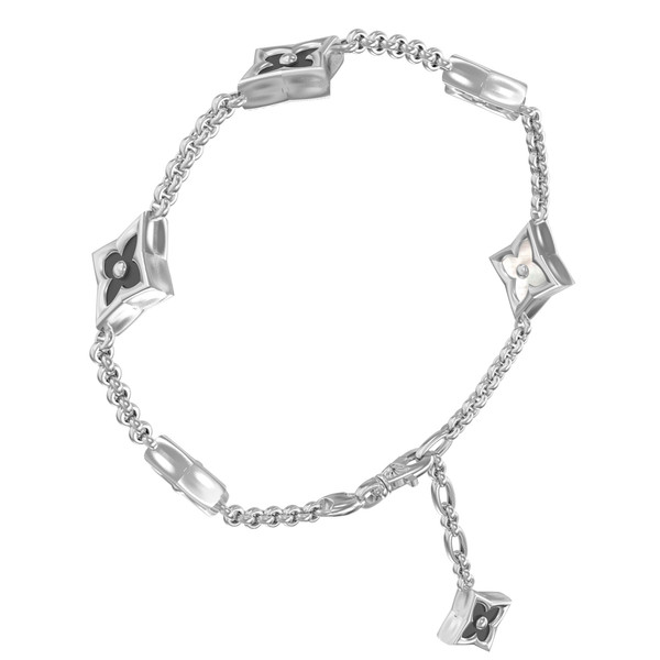 Браслет из белого золота 585 пробы c ониксом и перламутром