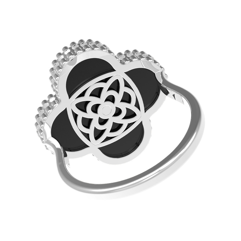 Кольцо из белого золота 585 пробы c бриллиантами и ониксом