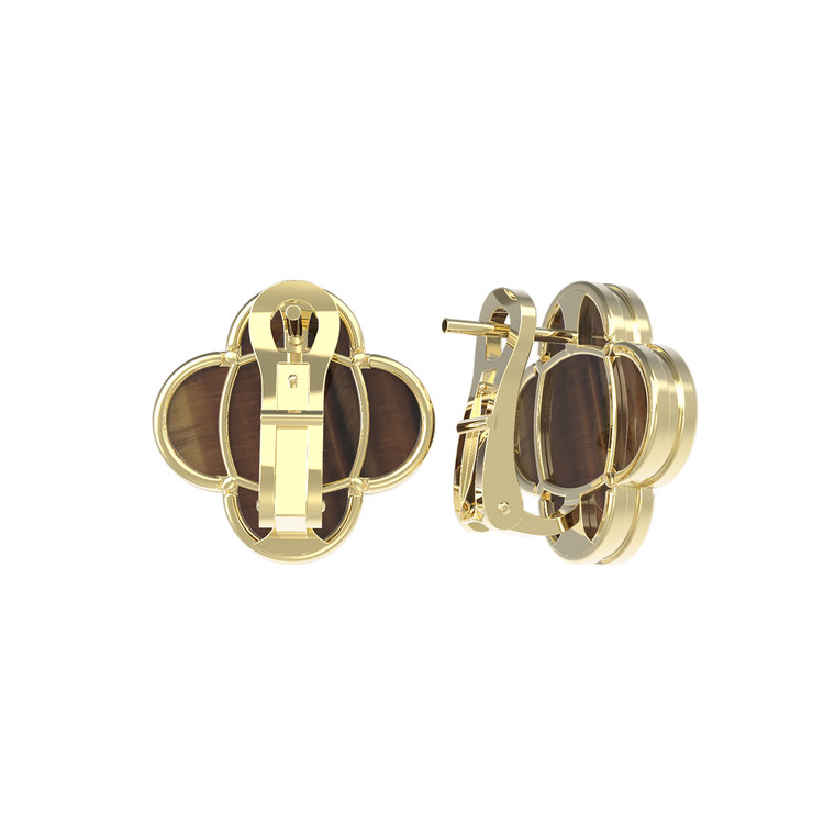Серьги из лимонного золота 585 пробы c тигровым глазом