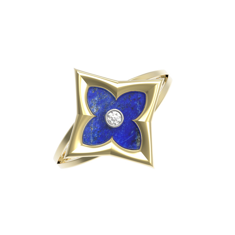 Кольцо из лимонного золота 585 пробы c бриллиантами и лазуритом