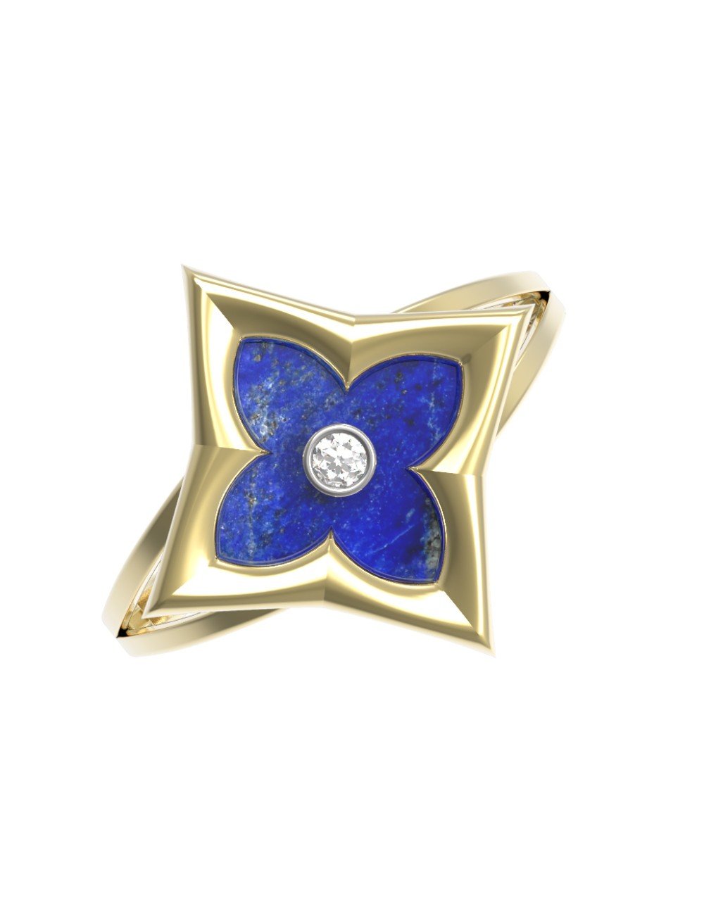 Кольцо из лимонного золота c бриллиантами и лазуритом