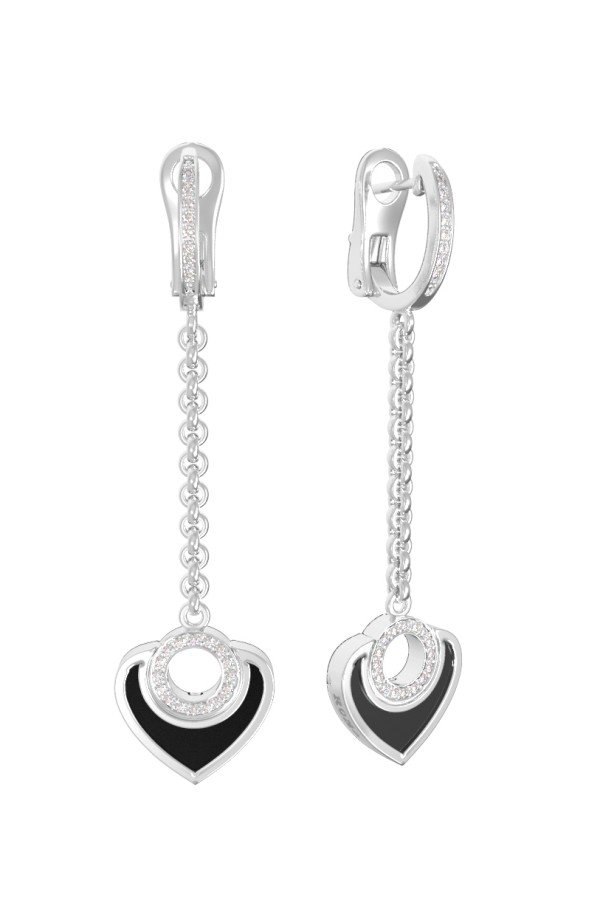 Серьги из белого золота c бриллиантами и ониксом