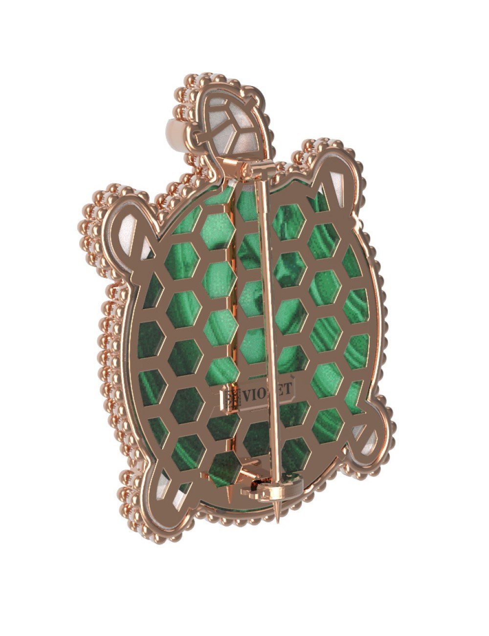 Брошь из золота c эмалью, малахитом и перламутром