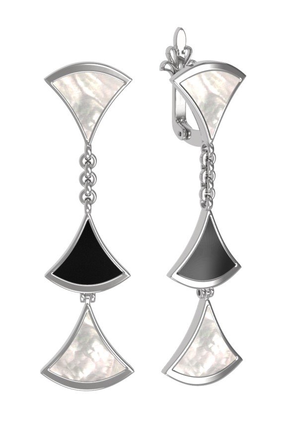 Серьги из белого золота c ониксом и перламутром