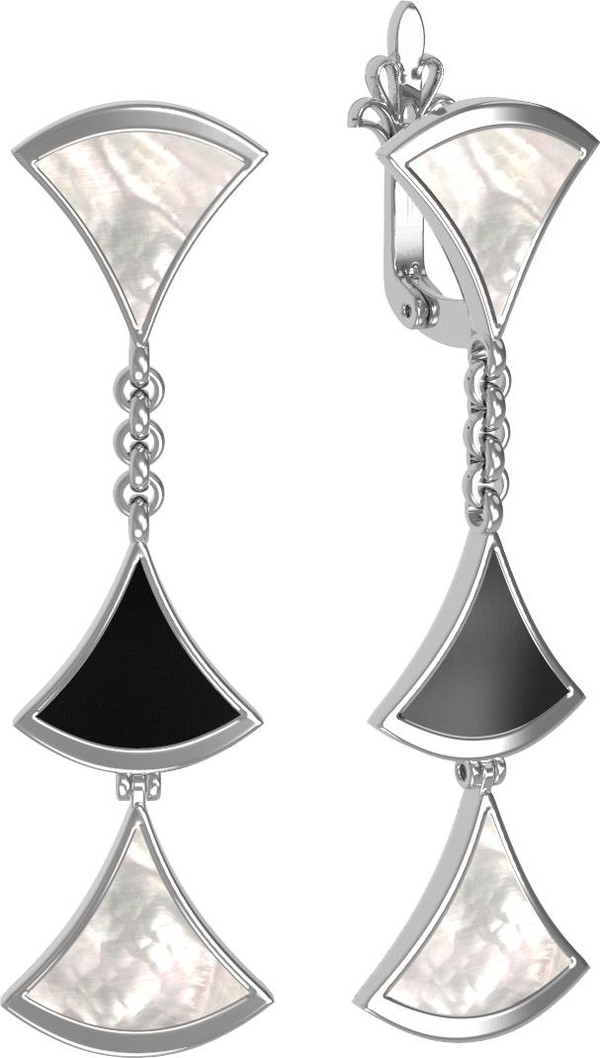 Серьги из белого золота 585 пробы c ониксом и перламутром