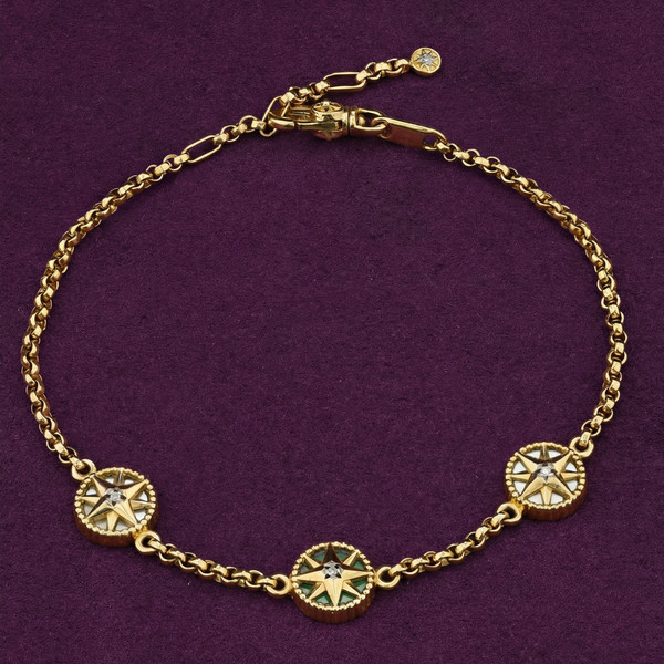 Браслет из лимонного золота 585 пробы c бриллиантами, малахитом и перламутром