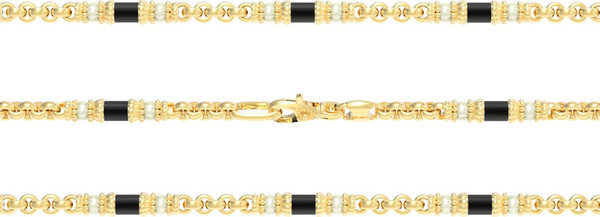 Цепь из лимонного золота 585 пробы c жемчугом и ониксом