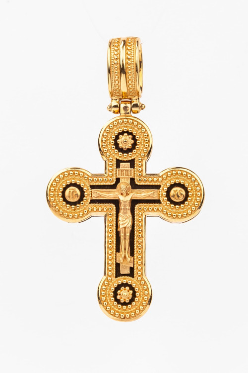 Крест из красного золота 585 пробы c эбеновым деревом