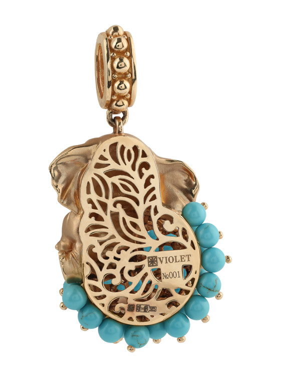 Подвеска из красного золота 585 пробы c эмалью и бирюзой