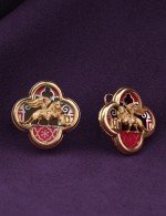 Серьги из золота c эмалью и перламутром