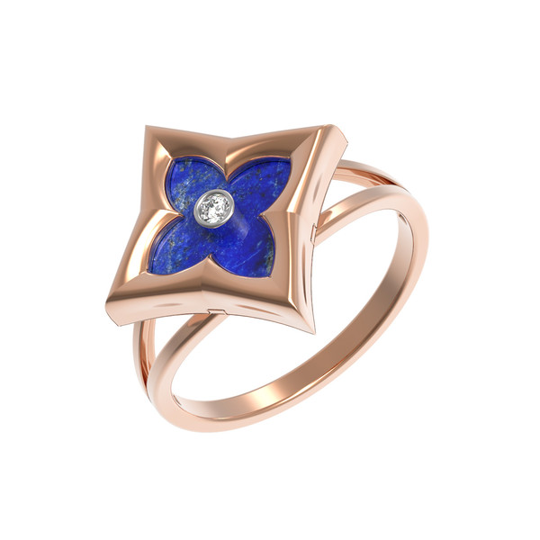 Кольцо из красного золота 585 пробы c бриллиантами и лазуритом