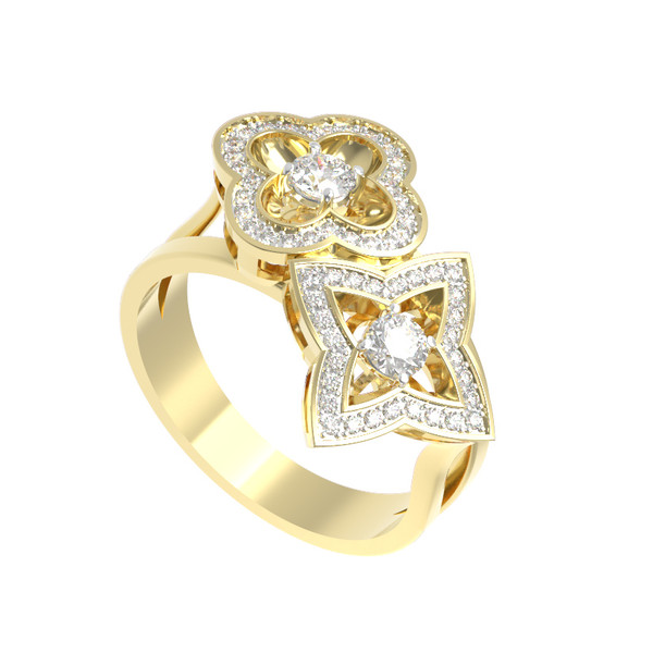 Кольцо из лимонного золота 585 пробы c бриллиантами