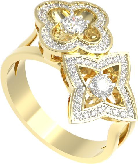 Кольцо из лимонного золота 585 пробы c бриллиантами