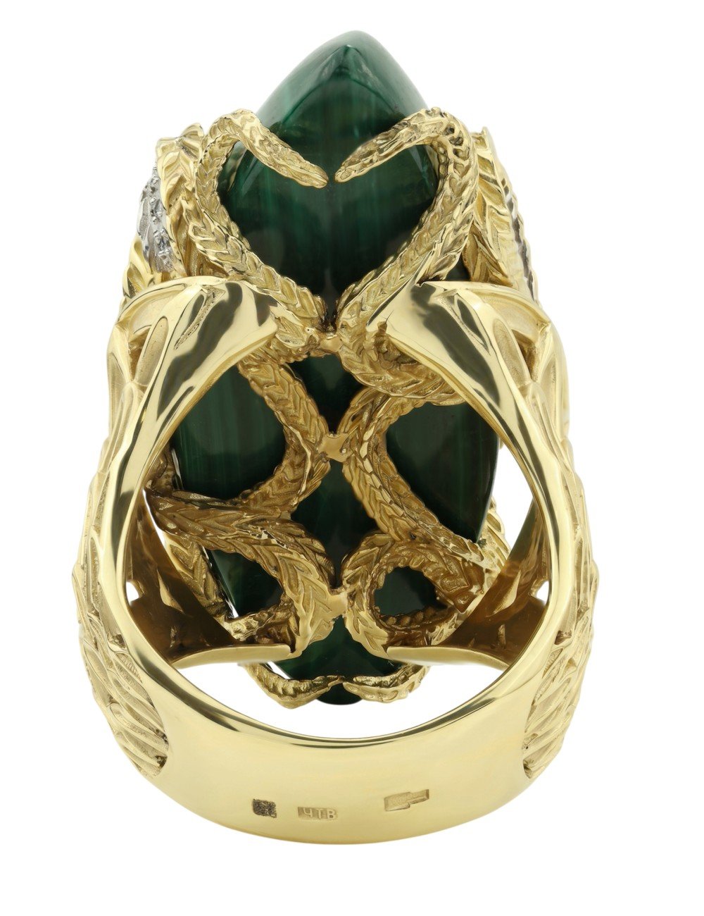 Кольцо из лимонного золота 585 пробы c бриллиантами и малахитом