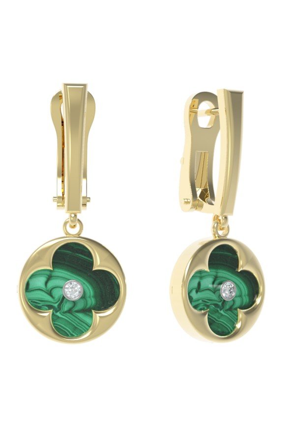 Серьги из лимонного золота c бриллиантами и малахитом