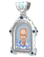 Образок из белого золота c эмалью, иконописью и темперой
