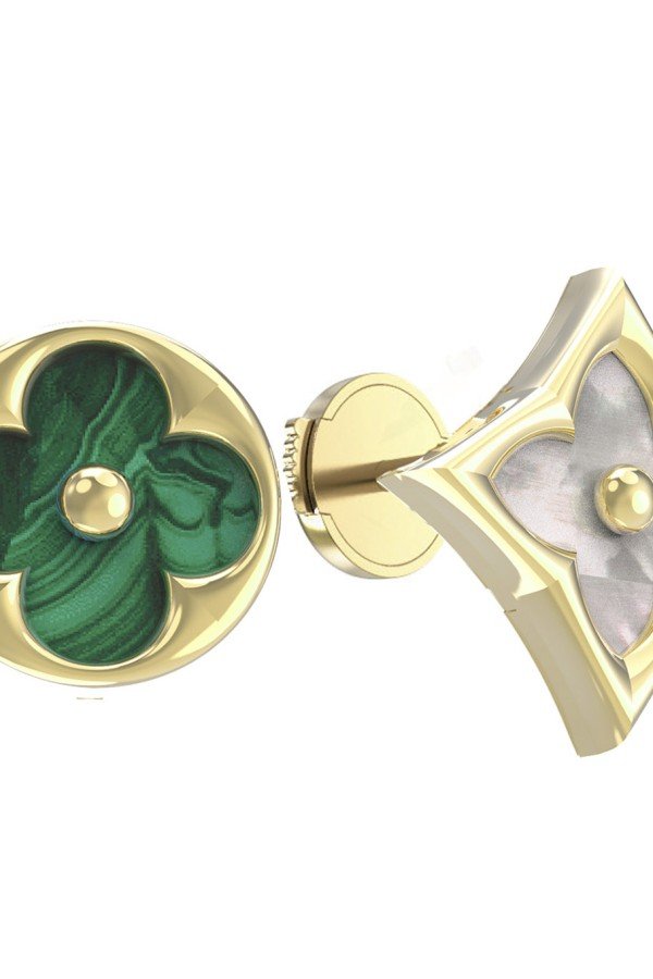 Серьги из лимонного золота c малахитом и перламутром