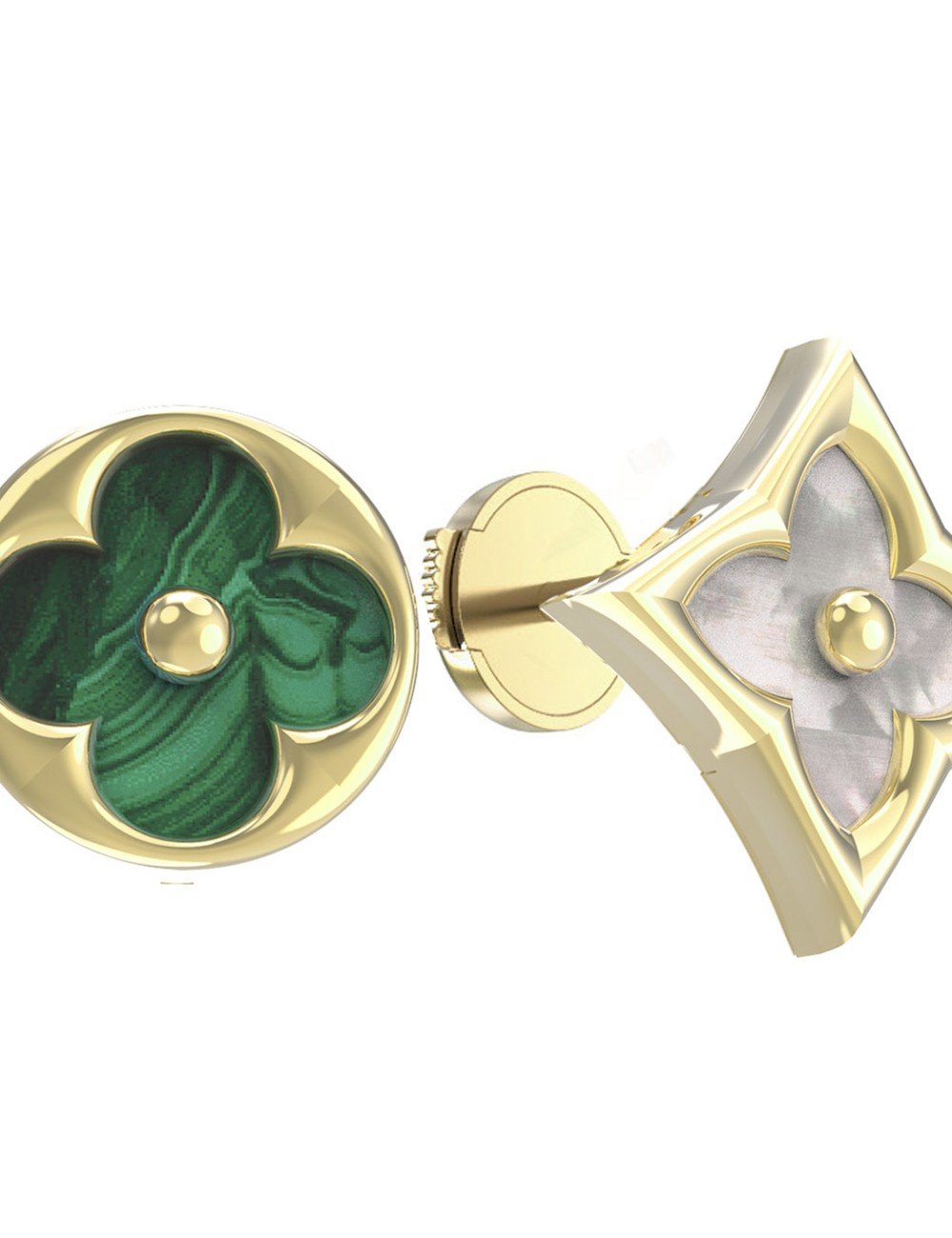 Серьги из лимонного золота c малахитом и перламутром