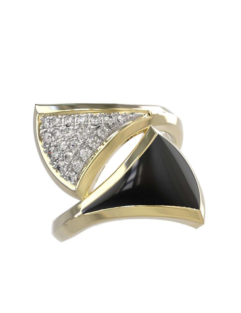 Кольцо из лимонного золота c бриллиантами и ониксом