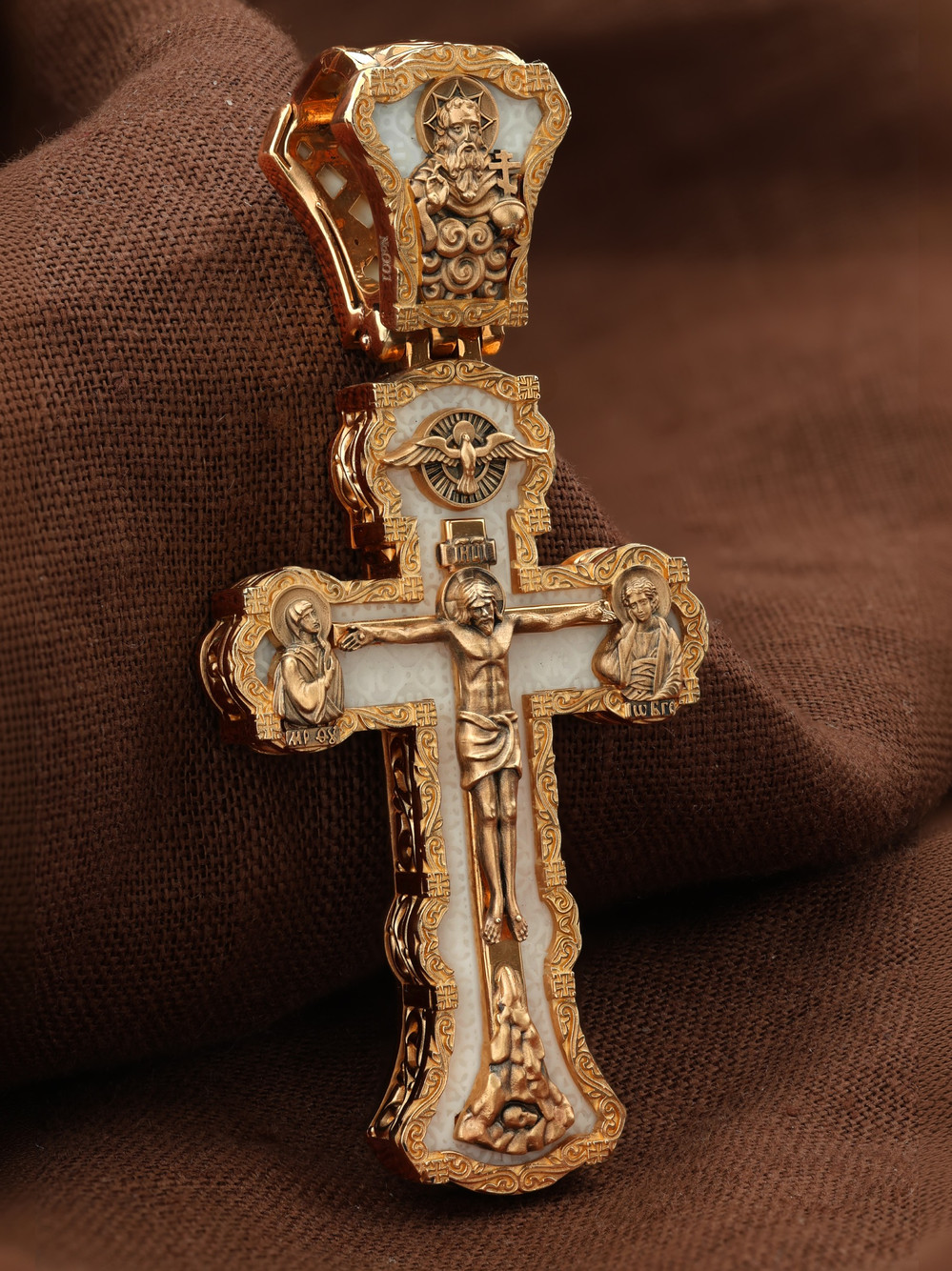 Крест из красного золота 585 пробы c бивнем мамонта