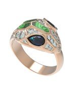 Кольцо из золота c бриллиантами, сапфиром и малахитом