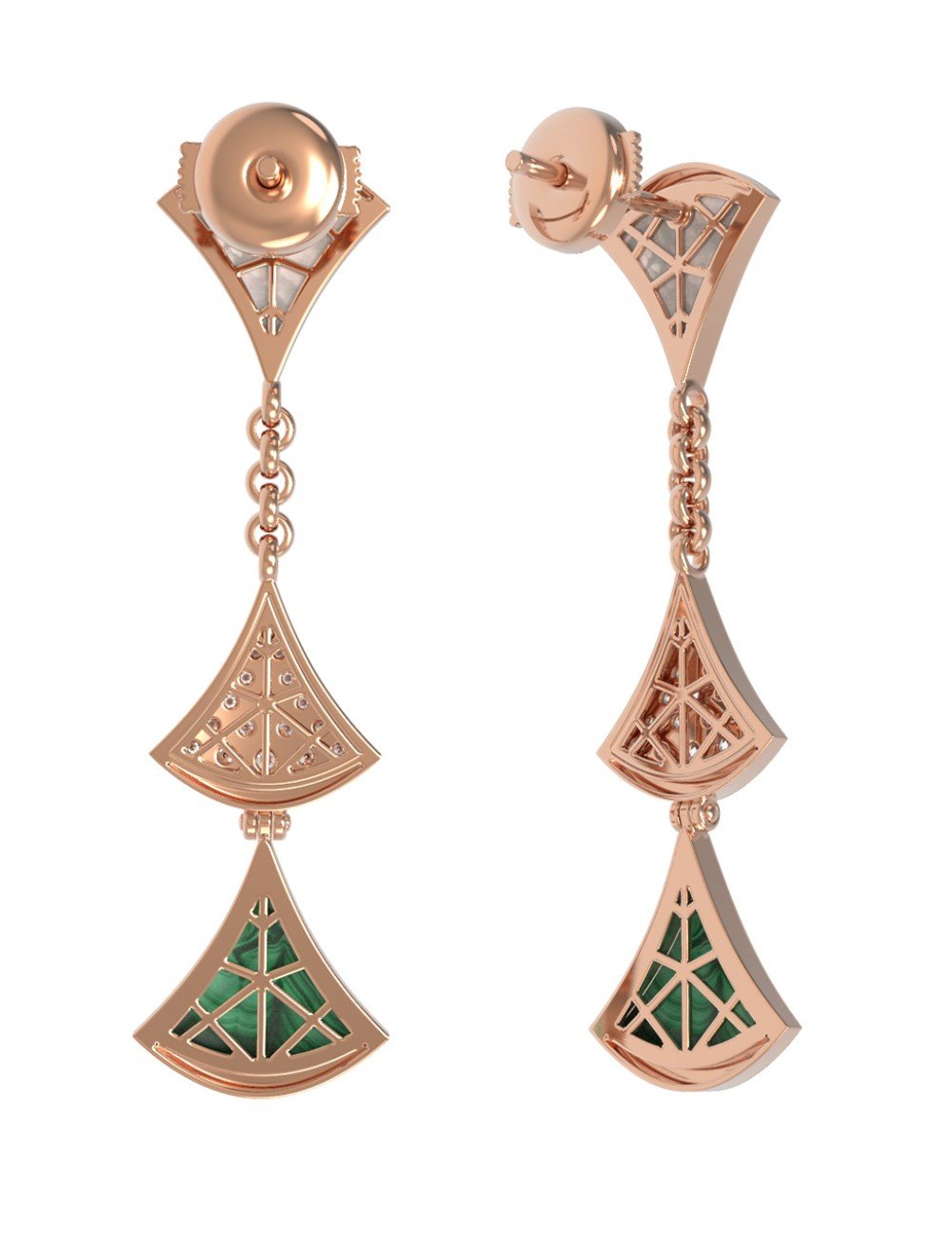 Серьги из золота c бриллиантами, малахитом и перламутром