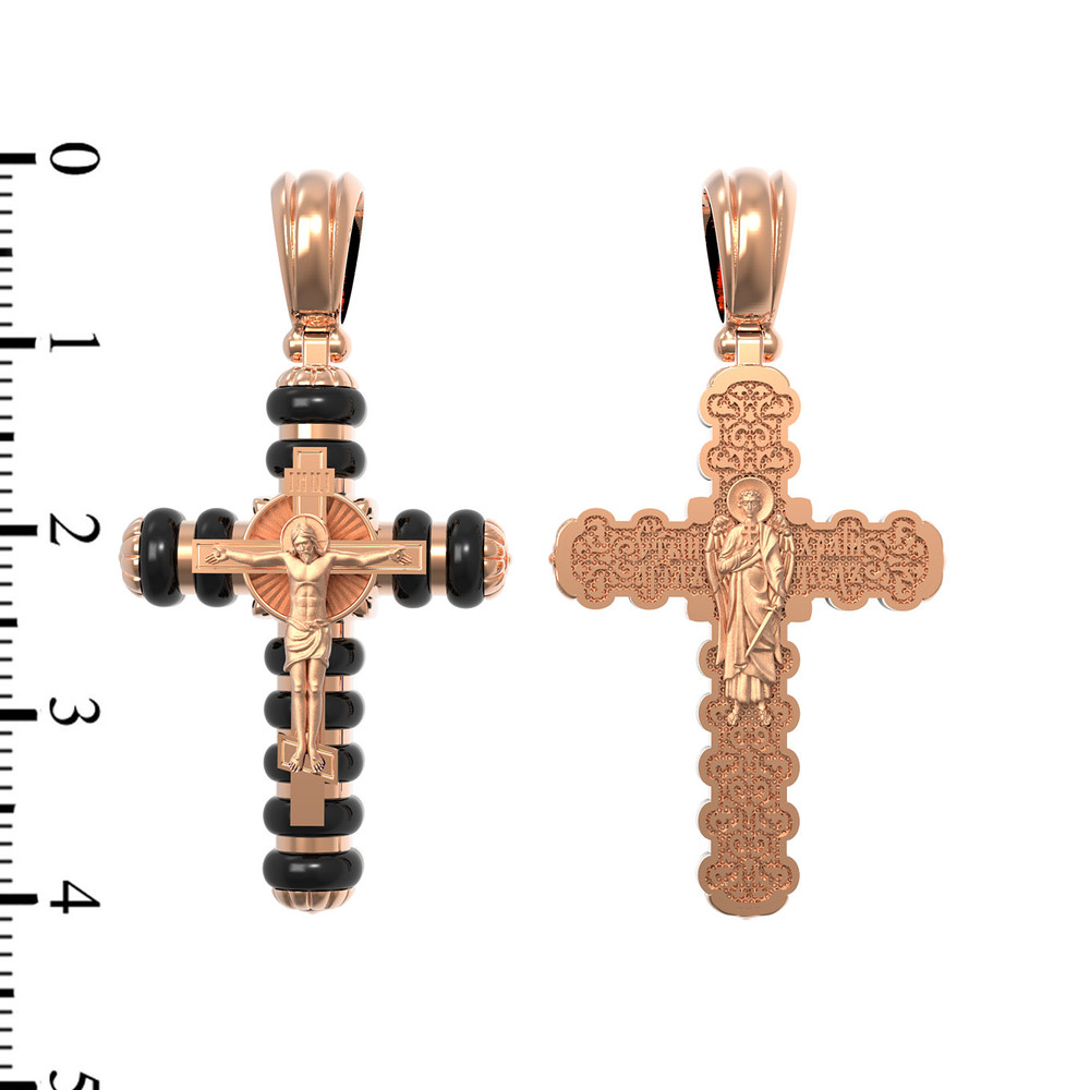 Крест из красного золота 585 пробы c ониксом