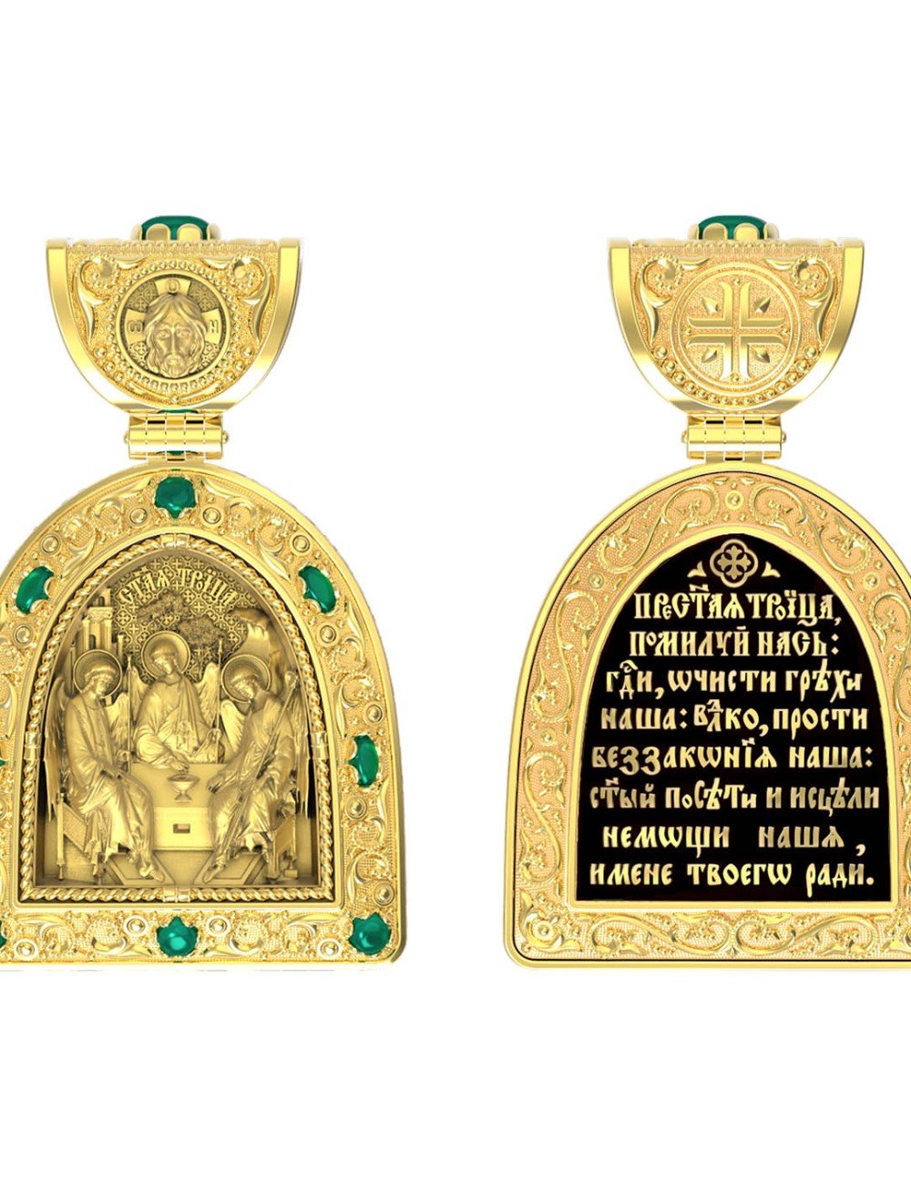 Образок из лимонного золота c эмалью и хризопразом