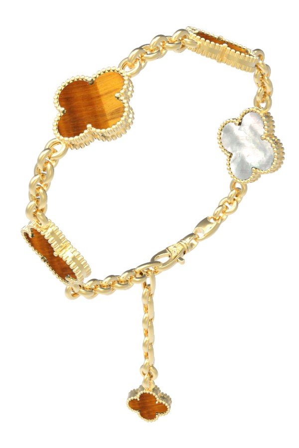 Браслет из лимонного золота c тигровым глазом и перламутром