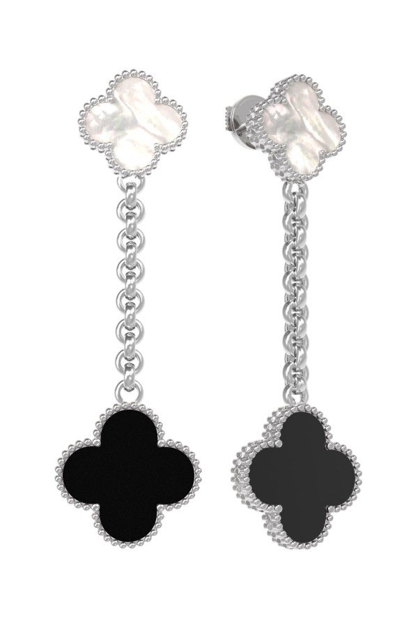 Серьги из белого золота c ониксом и перламутром