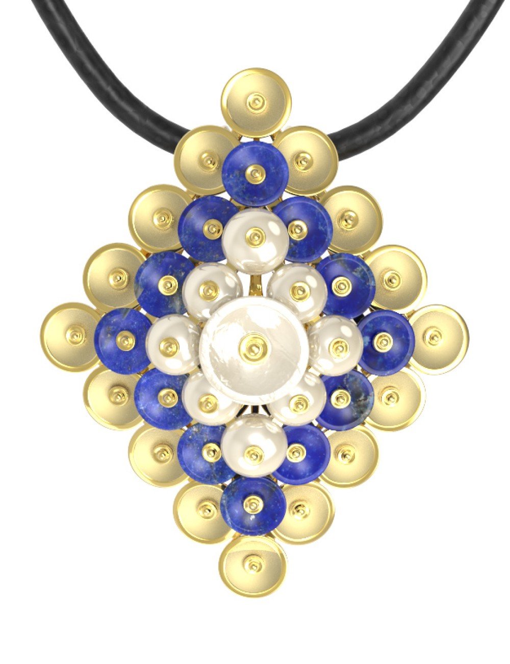 Подвеска из лимонного золота c лазуритом и перламутром