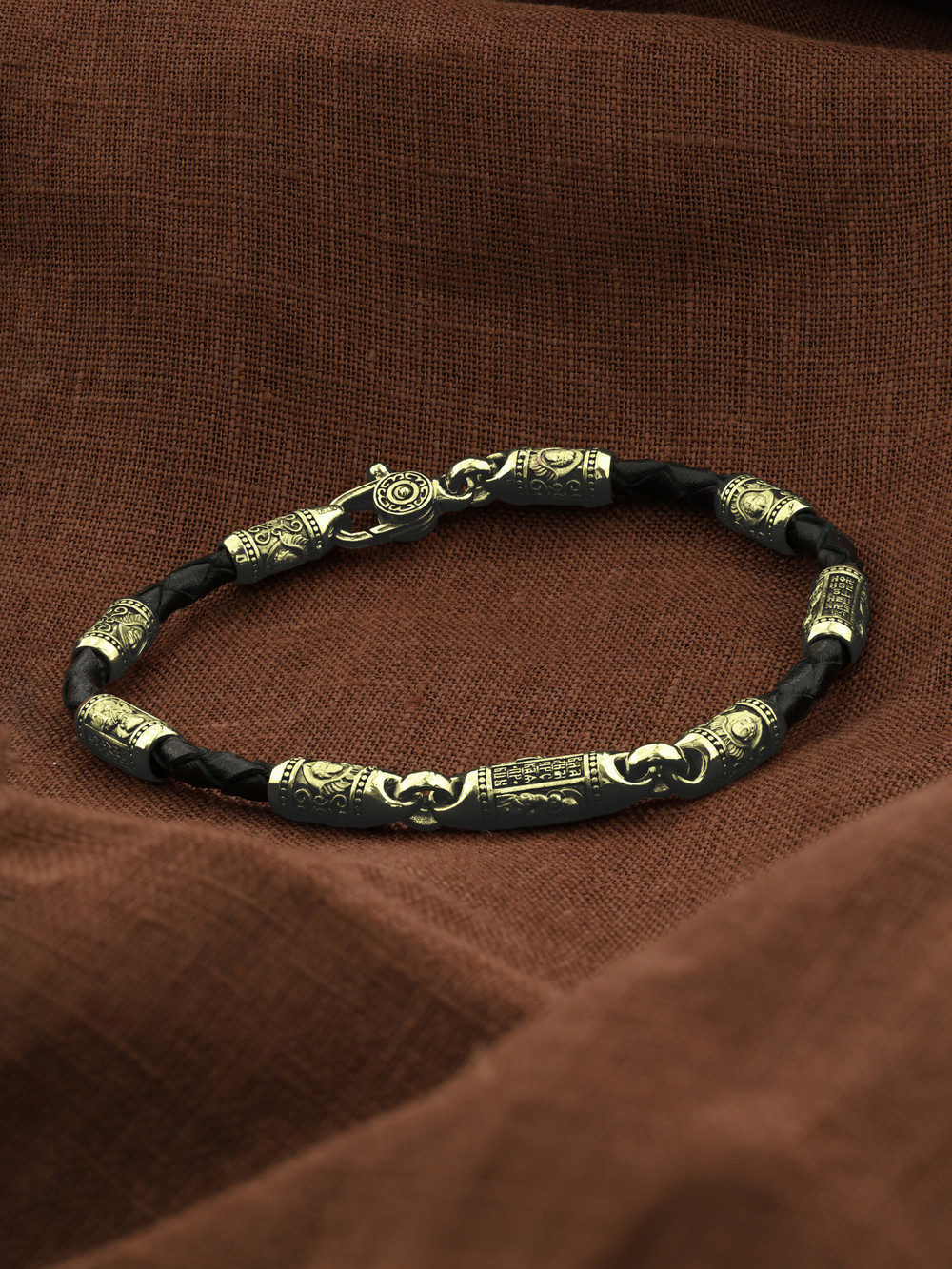 Браслет-шнурок из лимонного золота 585 пробы c кожаным шнурком